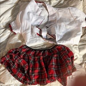 Red Plaid Skirt and White Top Set
